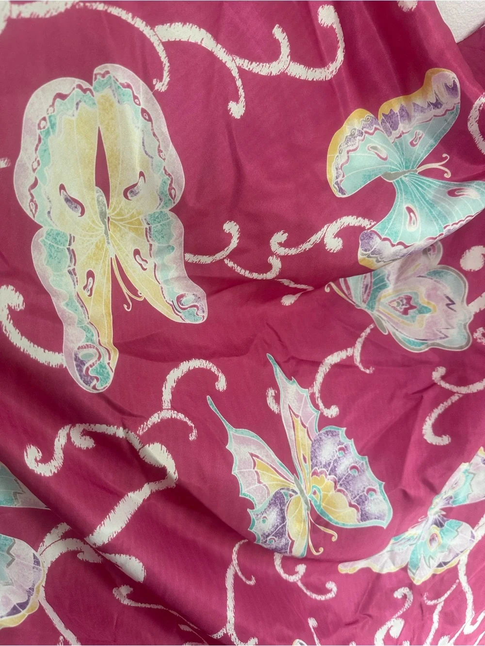 WinterSilks Pink Silk Scarf with Butterflies large